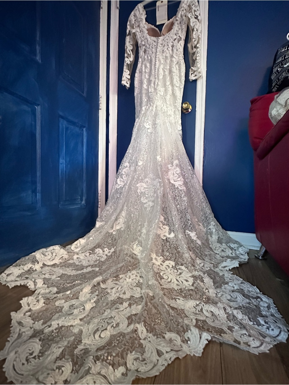 Maggie Sottero Ivory Lace Long-Sleeve Bridal Gown with Train